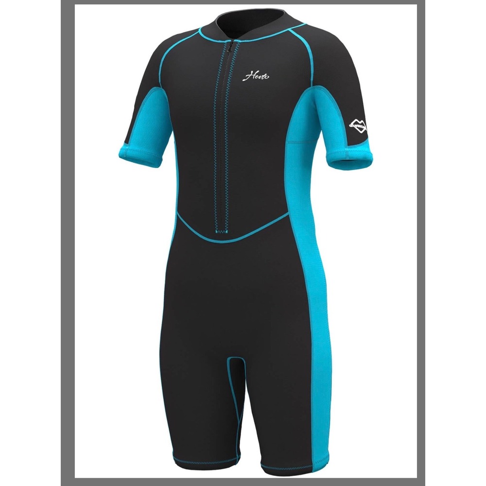Hevto Shorty Wetsuit Kids 3 Black Blue New 2mm Neoprene Front Zip Guard Series